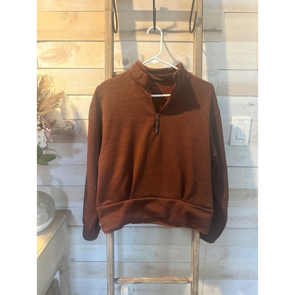 Athleta Womens Rust Brown Heathered Quarter Zip Fleece Pullover Sweatshirt Small